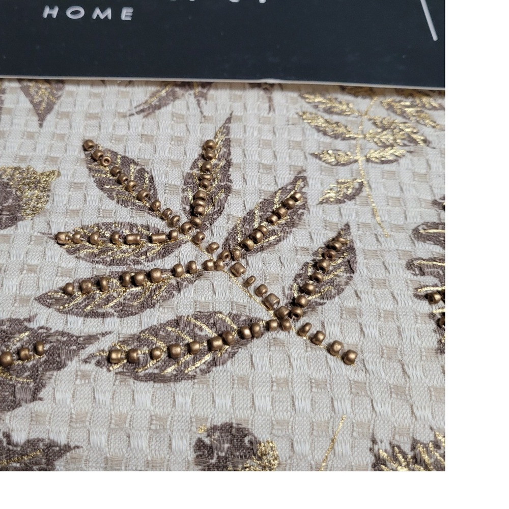 Tahari Home Beaded Table Runner 16"x72"‎ Beige Gold Leaves NEW - Picture 2 of 7